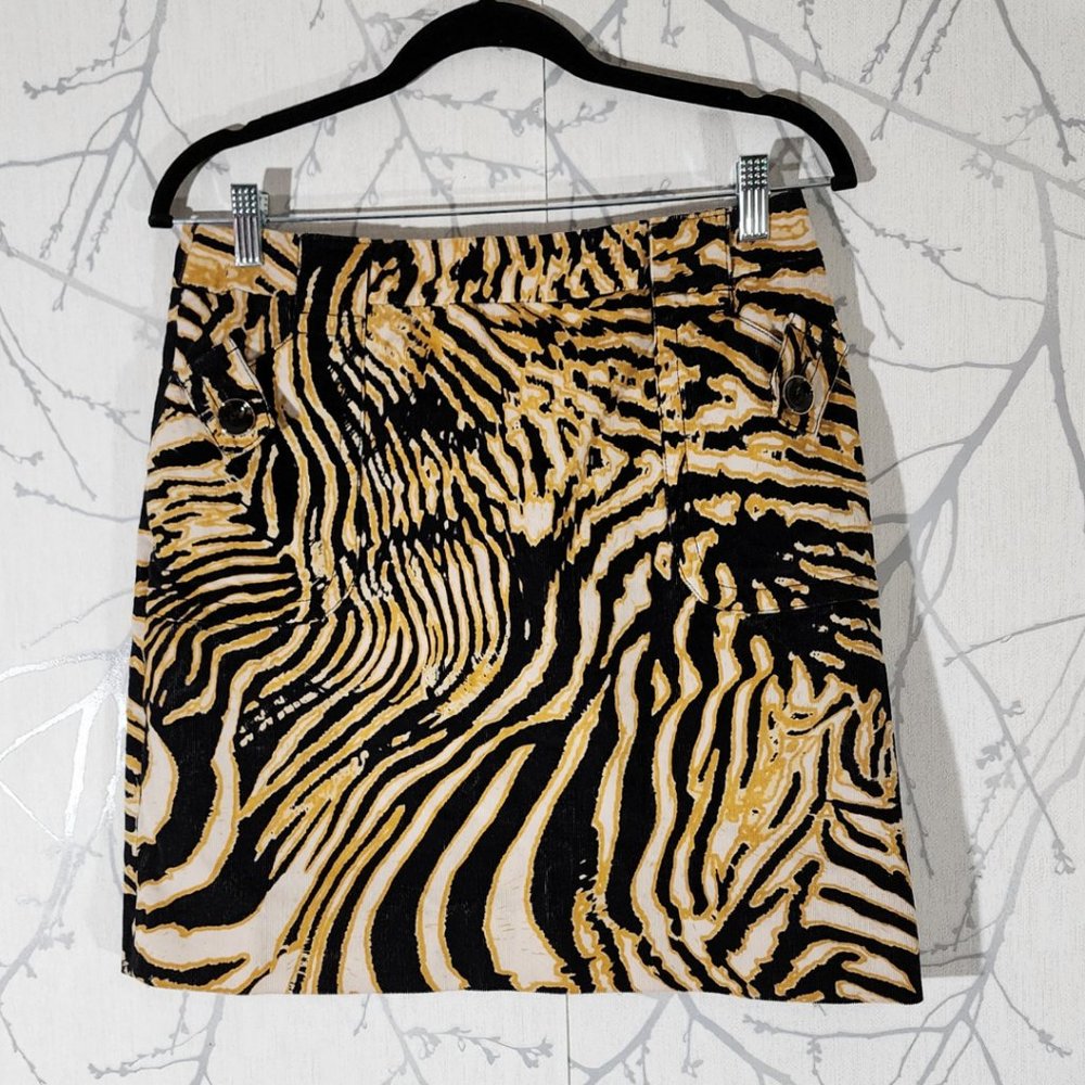 Etcetera Tiger Print Fine Tooth Corduroy Mini Skirt